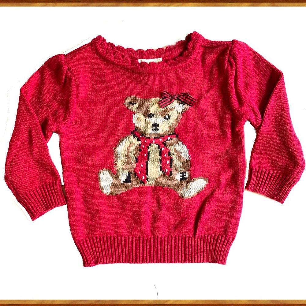 INFANT GIRLS TEDDY BEAR KNIT HOLIDAY SWEATER - 18-24 MONTHS